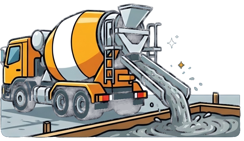 Ilustración de camión trompo suministrando concreto en obra